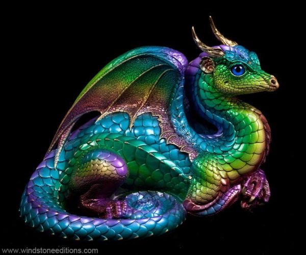 Windstone Editions collectible dragon figurine - Lap Dragon - Rainbow