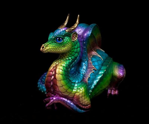 Windstone Editions collectable dragon sculpture - Lap Dragon - Rainbow