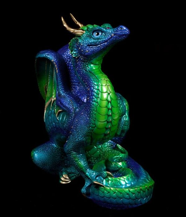 Windstone Editions collectable dragon sculpture - Scratching Dragon - Emerald Peacock