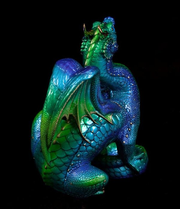 Windstone Editions collectible dragon figurine - Scratching Dragon - Emerald Peacock