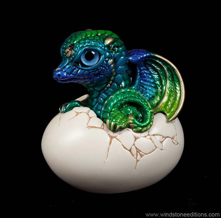 Windstone Editions collectible dragon figurine - Hatching Dragon (version 2) - Emerald Peacock