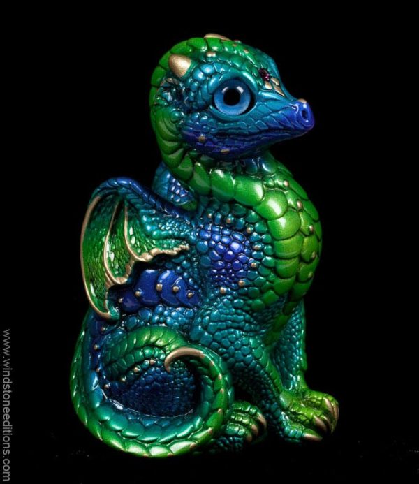Windstone Editions collectible dragon figurine - Baby Dragon - Emerald Peacock