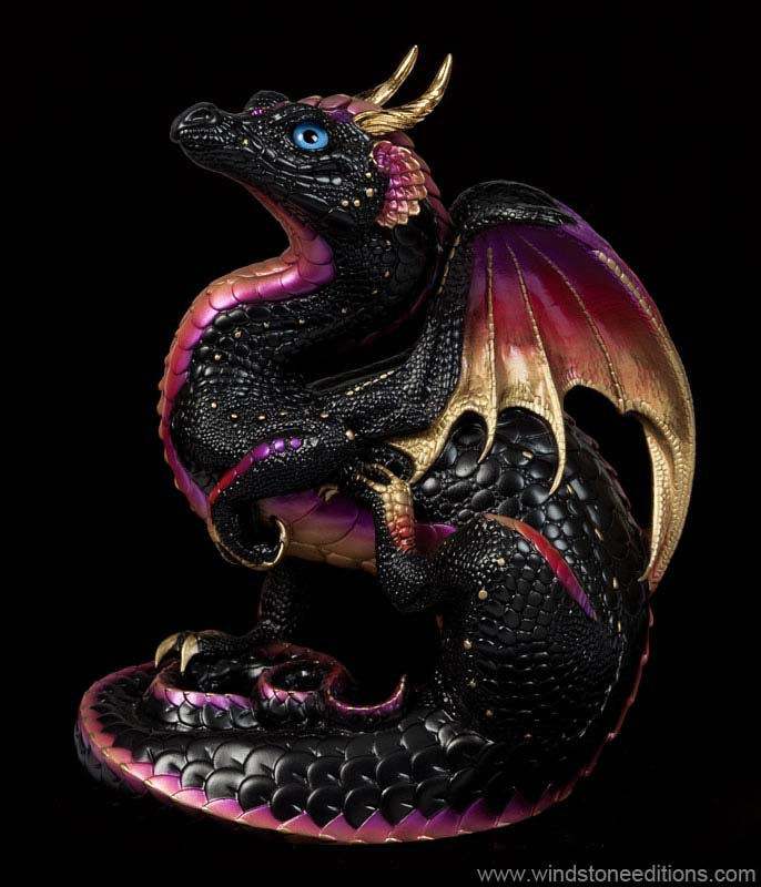 Windstone Editions collectible dragon figurine - Scratching Dragon - Black Gold