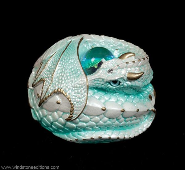 Windstone Editions collectible dragon figurine - Curled Dragon - Glacier