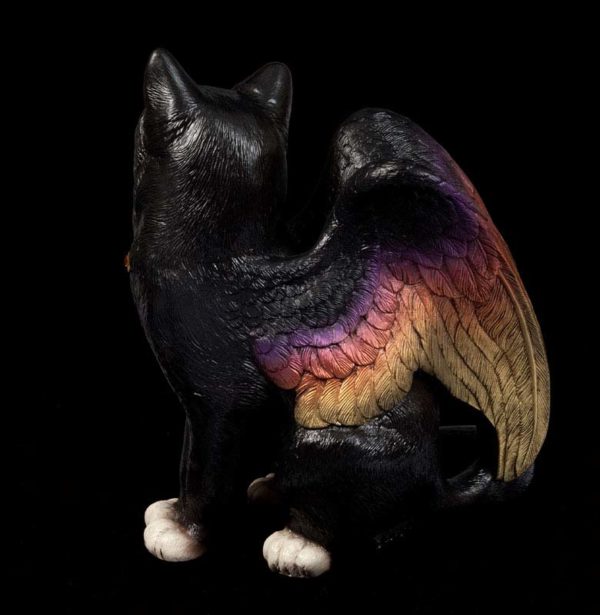 Large Bird-Winged Flip Flap Cat - Tuxedo with black Sunset Wings - back view