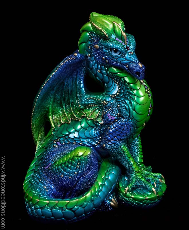 Windstone Editions collectible dragon figurine - Male Dragon - Emerald Peacock