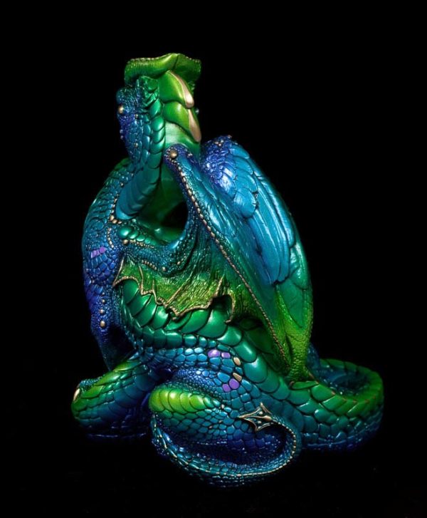 Windstone Editions collectible dragon figurine - Male Dragon - Emerald Peacock