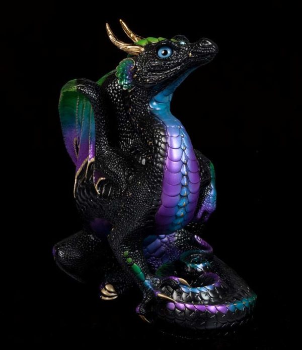 Windstone Editions collectable dragon sculpture - Scratching Dragon - Black Violet Peacock