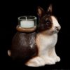 Fletcher Dutch Bunny figurine in black and white with a stone-like texture, carrying a votive candle. Hand-painted collectible by Windstone Editions.