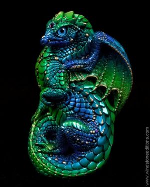Windstone Editions collectible dragon figurine - Young Dragon - Emerald Peacock