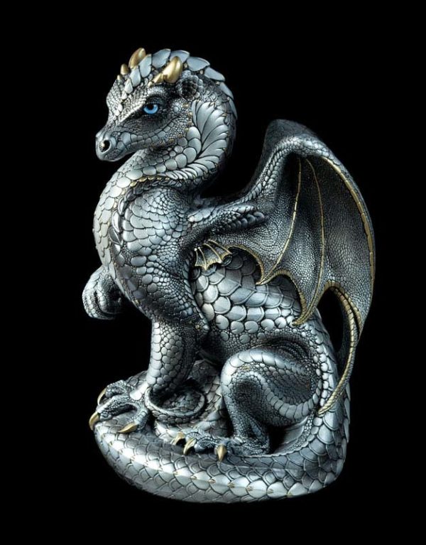 Windstone Editions collectible dragon figurine - Secret Keeper - Silver (silvery version)