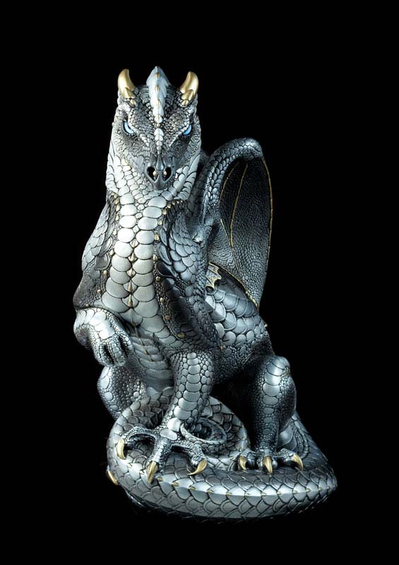Windstone Editions collectable dragon sculpture - Secret Keeper - Silver (silvery version)