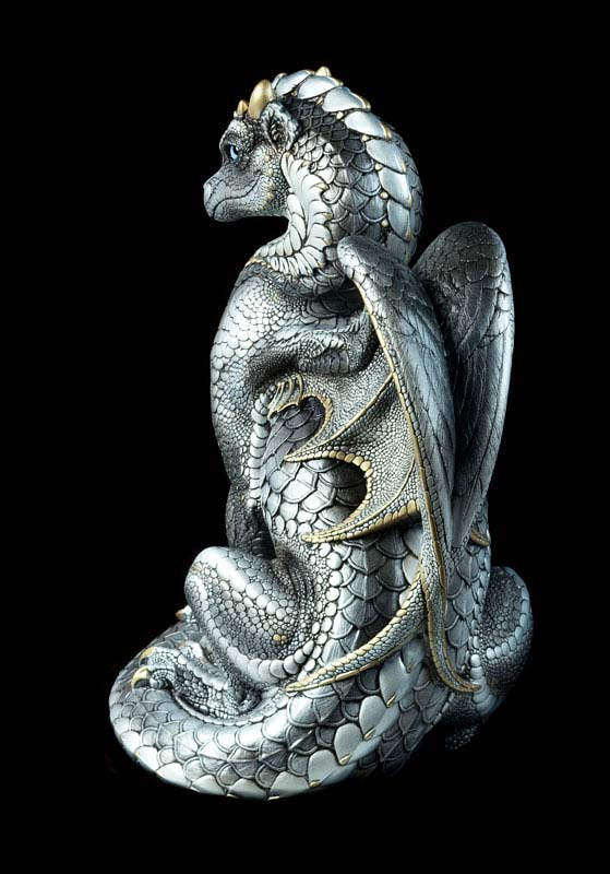 Windstone Editions collectable dragon sculpture - Secret Keeper - Silver (silvery version)