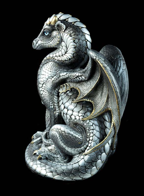 Windstone Editions collectible dragon figurine - Secret Keeper - Silver (silvery version)