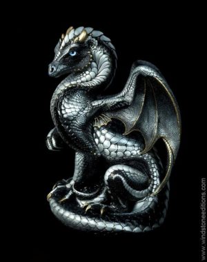 Windstone Editions collectible dragon figurine - Secret Keeper - Silver (intense black version)