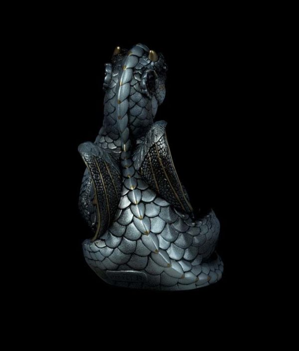 Windstone Editions collectible dragon figurine - Fledgling Dragon - Silver (silvery version)