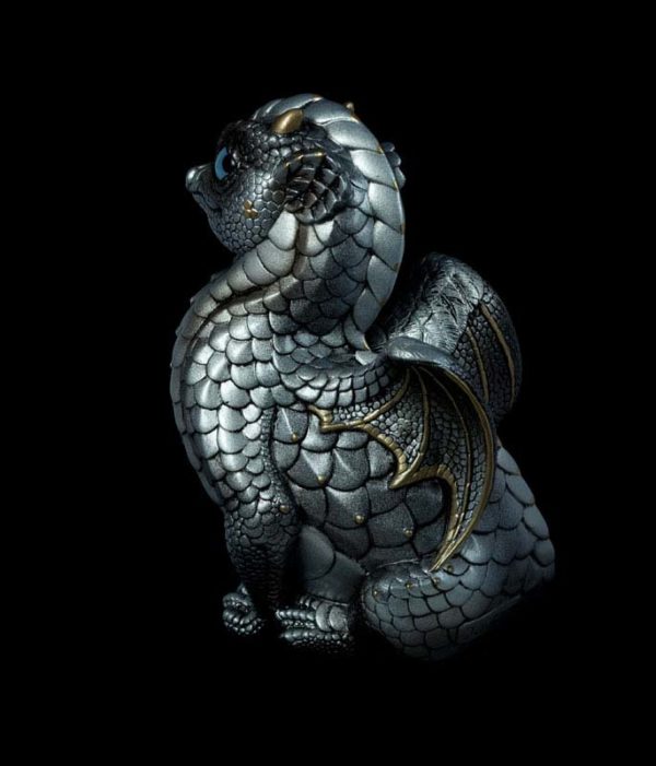 Windstone Editions collectable dragon sculpture - Fledgling Dragon - Silver (silvery version)