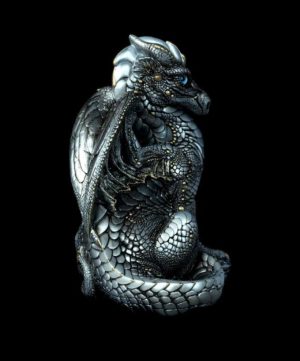 Windstone Editions collectable dragon sculpture - Male Dragon - Silver (silvery version)