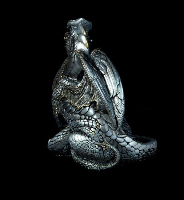 Windstone Editions collectible dragon figurine - Male Dragon - Silver (silvery version)