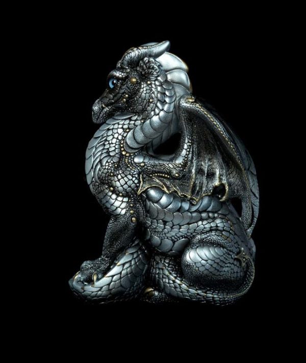 Windstone Editions collectable dragon sculpture - Male Dragon - Silver (silvery version)