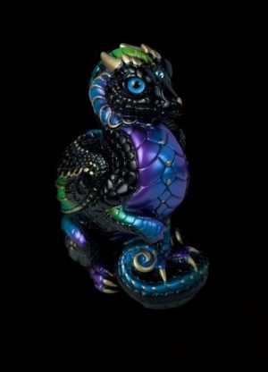 Windstone Editions collectable dragon sculpture - Mini Keeper Dragon - Black Violet Peacock