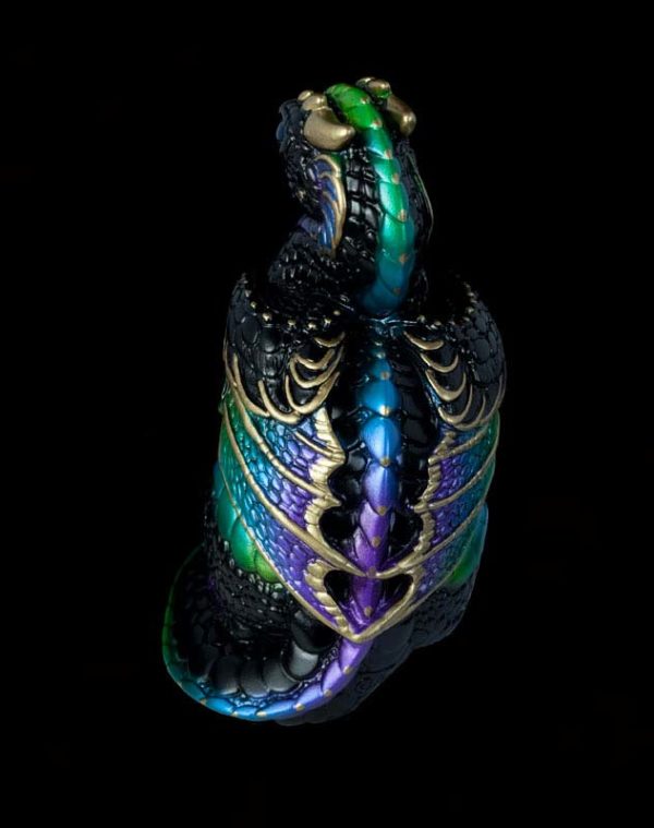 Windstone Editions collectable dragon sculpture - Mini Keeper Dragon - Black Violet Peacock