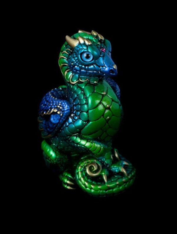 Windstone Editions collectable dragon sculpture - Mini Keeper Dragon - Emerald Peacock