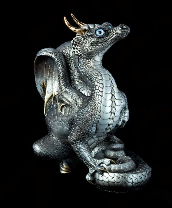 Windstone Editions collectable dragon sculpture - Scratching Dragon - Silver (silvery version)