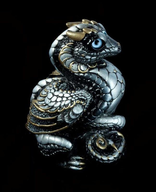 Windstone Editions collectible dragon figurine - Mini Keeper Dragon - Silver (intense black version)