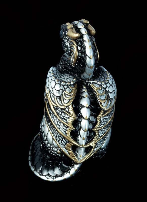 Windstone Editions collectable dragon sculpture - Mini Keeper Dragon - Silver (intense black version)