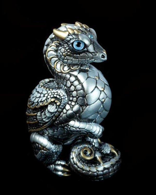 Windstone Editions collectable dragon sculpture - Mini Keeper Dragon - Silver (silvery version)