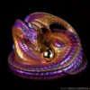 Mother Coiled Dragon fantasy figurine, violet flame color, gold plated pewter eggs, Hand-Painted collectible sculpture by Windstone Editions