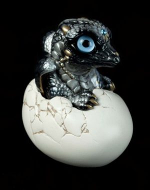 Windstone Editions collectable dragon sculpture - Hatching Dragon (version 2) - Silver (intense black version)