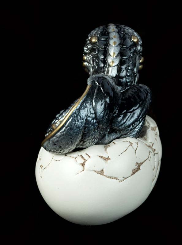 Windstone Editions collectable dragon sculpture - Hatching Dragon (version 2) - Silver (intense black version)