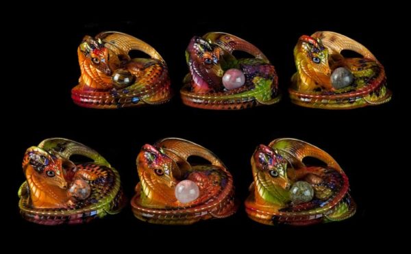 Windstone Editions collectible dragon figurines - Mother Coiled Marble Dragon Grab Bag - Autumn Leaf