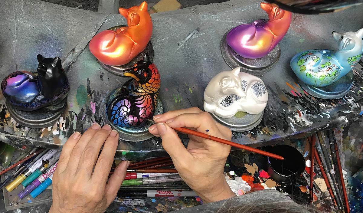 Melody Peña at work in her studio