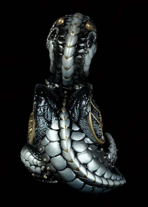 Windstone Editions collectable dragon sculpture - Baby Dragon - Silver (intense black version)