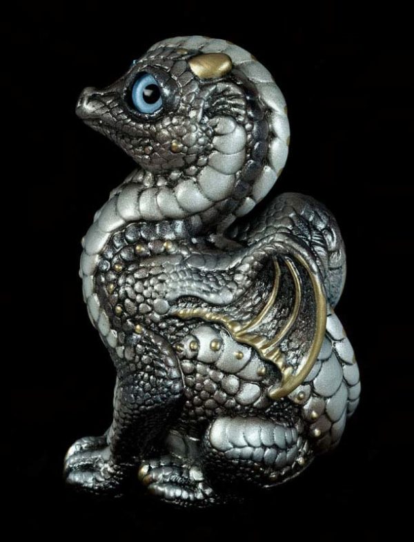 Windstone Editions collectable dragon sculpture - Baby Dragon - Silver (silvery version)