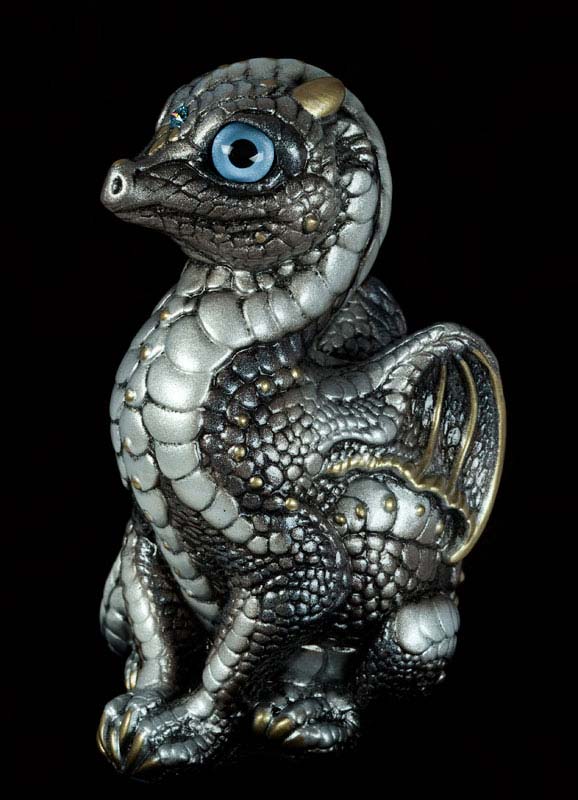 Windstone Editions collectible dragon figurine - Baby Dragon - Silver (silvery version)
