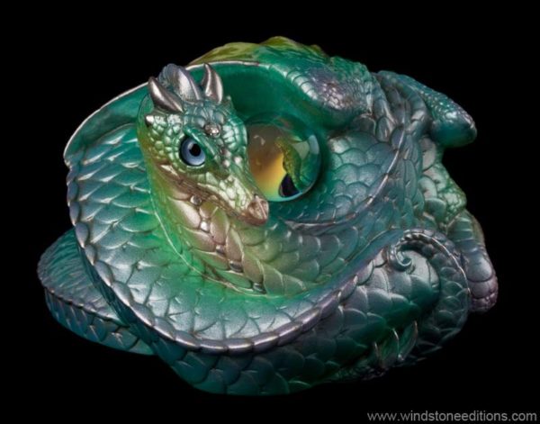 Windstone Editions collectible dragon figurine - Coiled Dragon - Pastel Rainbow