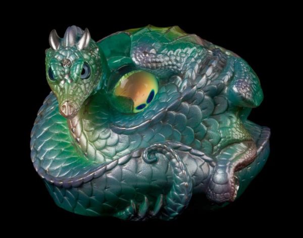Windstone Editions collectable dragon sculpture - Coiled Dragon - Pastel Rainbow