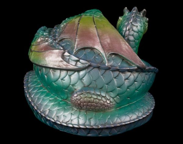 Windstone Editions collectable dragon sculpture - Coiled Dragon - Pastel Rainbow
