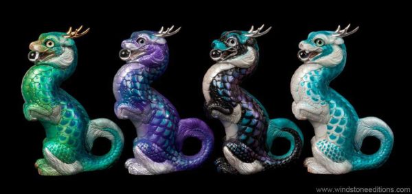 Windstone Editions collectible dragon figurines - Sitting Young Oriental Dragon - Grab Bag Edition - Cool Colors