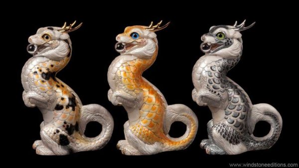 Windstone Editions collectible dragon figurines - Sitting Young Oriental Dragon - Grab Bag Edition - Koi Colors