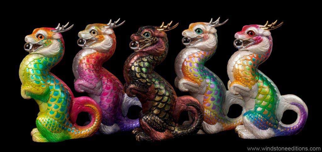 Windstone Editions collectible dragon figurines - Sitting Young Oriental Dragon - Grab Bag Edition - Wild Colors