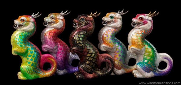 Windstone Editions collectible dragon figurines - Sitting Young Oriental Dragon - Grab Bag Edition - Wild Colors