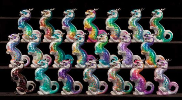 Windstone Editions collectable dragon sculptures - Sitting Young Oriental Dragon - Grab Bag Edition - Wild Colors