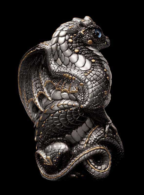 Windstone Editions collectable dragon sculpture - Young Dragon - Silver (intense black version)