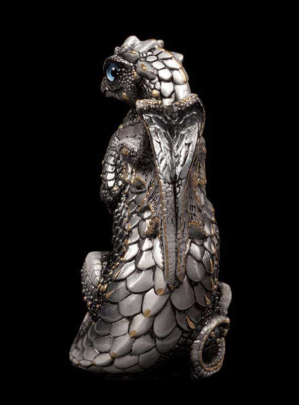 Windstone Editions collectible dragon figurine - Young Dragon - Silver (intense black version)