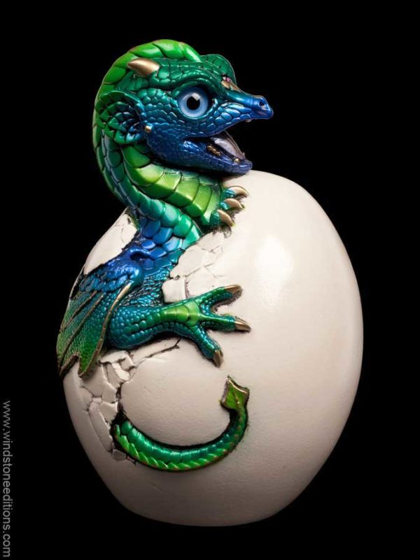 Windstone Editions collectible dragon figurine - Hatching Emperor Dragon - Emerald Peacock